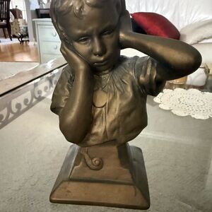 Bronze-Finish Child Bust Sculpture - Elegant Home Art Accent